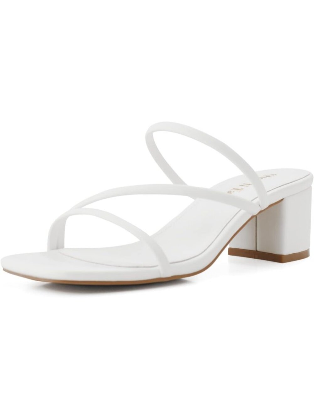Women's White Leather Strappy Square Open Toe Slip On Mule Chunky Block Heels